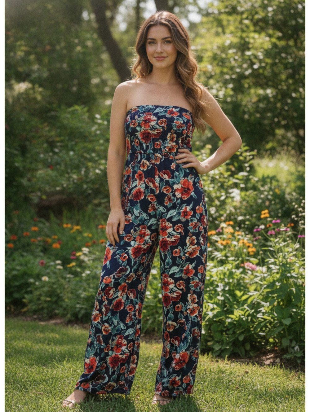 Anthropologie Band of Gypsies Strapless Floral Jumpsuit